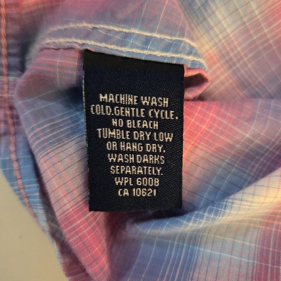 Rough Stock Women's Pink And Blue Plaid Shirt With Pearl Snap Buttons Size L - Picture 8 of 10